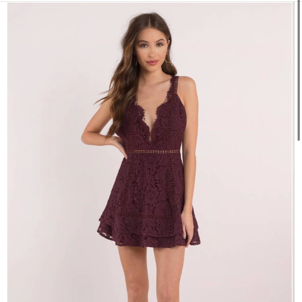 Tobi Brielle Lace Skater Dress in Wine XS